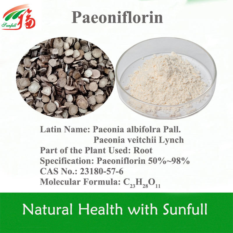 Alto grado di purezza 50%~98% Estratto di Peonina di Paeoniflorina per sbiancamento Anti-invecchiamento e rilassamento muscolare